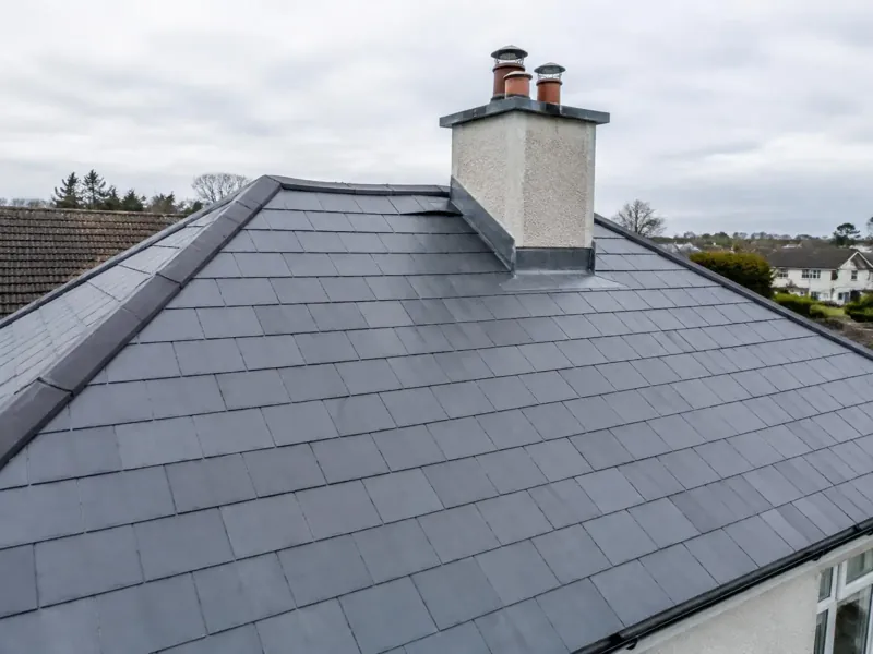 New slate roof, lead-flashed chimney, roofing work in Dublin 12, Dublin
